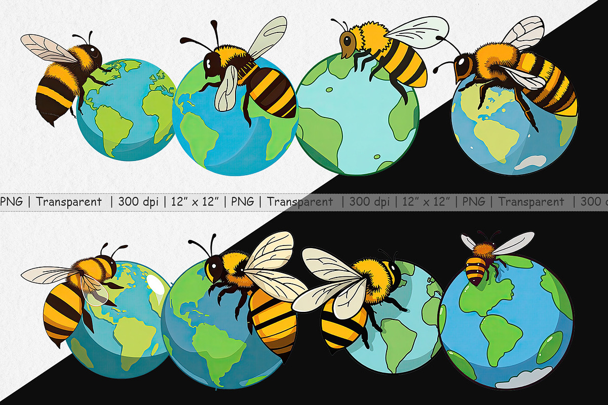 Bee with Earth Clipart, a Graphic by Artnoy (Photo 2 of 5)