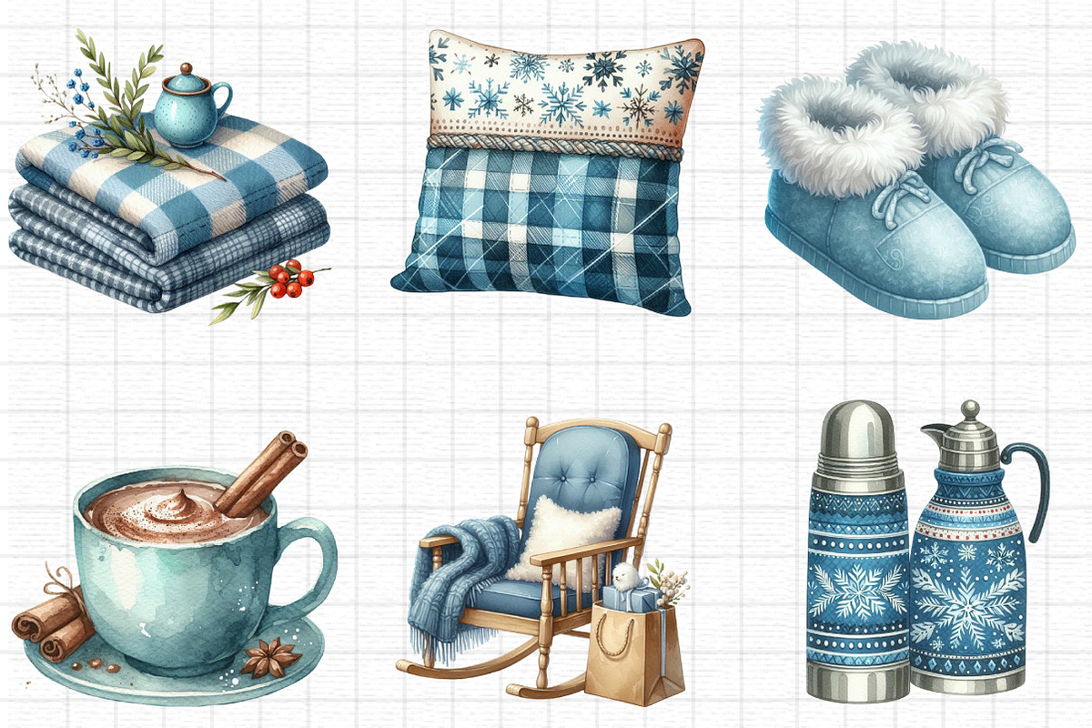 Cozy Christmas Blue Clipart, a Seasonal Illustration by Daily.Designs