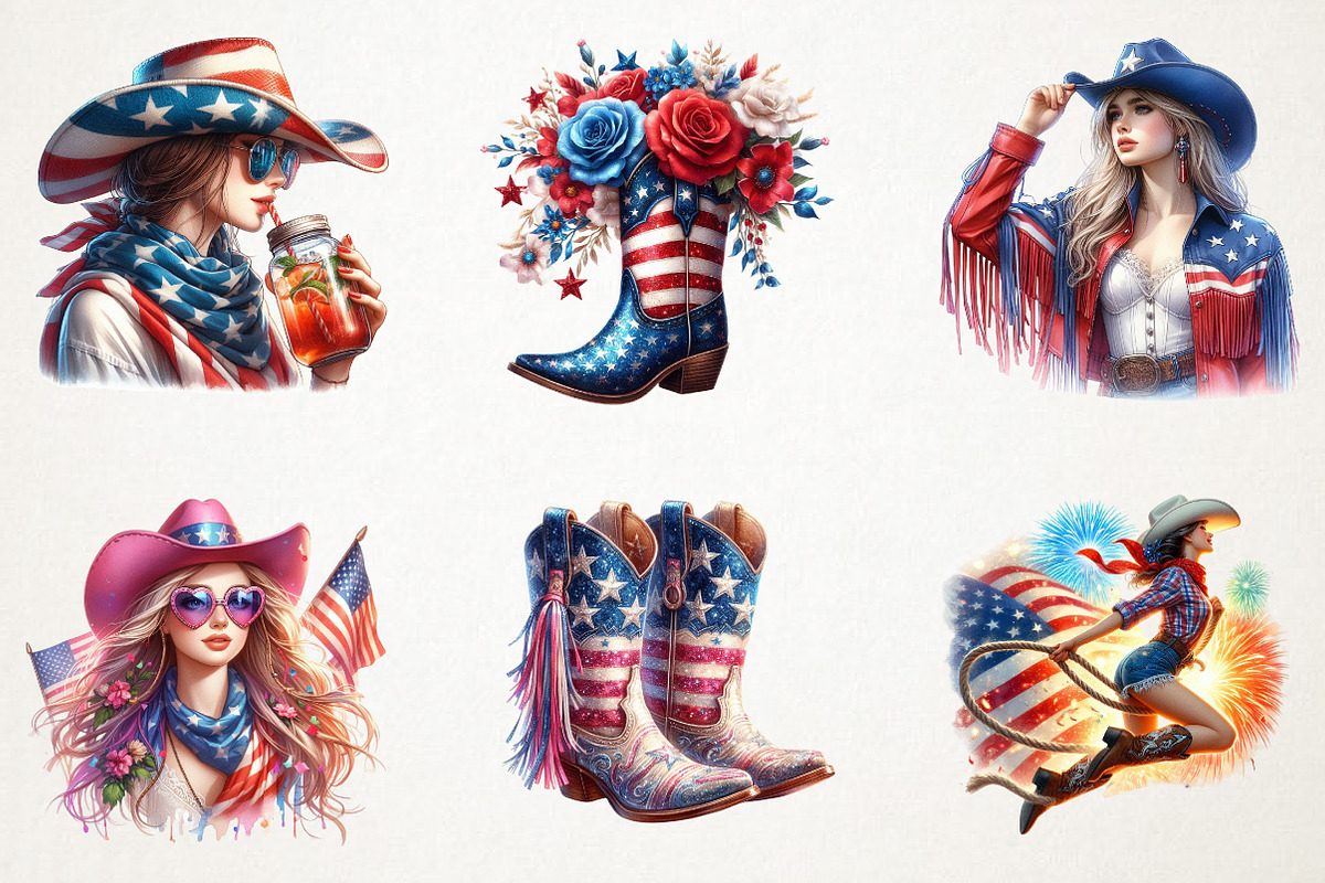 Patriotic Cowgirl Sublimation, an Illustration by RobertsArt (Photo 7 of 7)