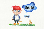 Cute boy - hand drawn set, an Object Graphic by Satika (Thumbnail 6 of 6)