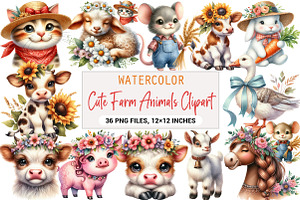 Cute Farm Animals Clipart, an Illustration by DreamArtGraphic