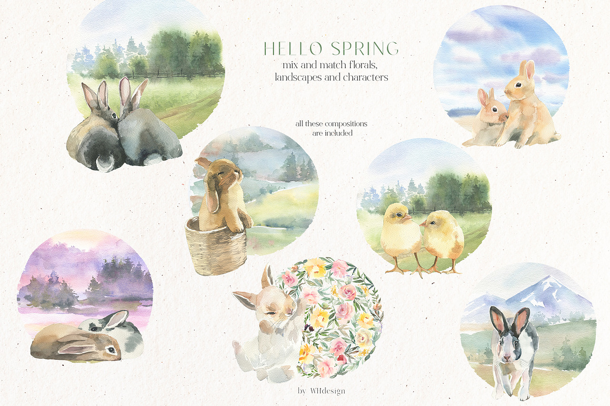 Hello Spring Watercolor ClipArt, an Animal Illustration by whiteheartdesign (Photo 6 of 24)