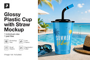 Glossy Plastic Cup with Straw Mockup, a Packaging Mockup by _Adroit_ (Thumbnail 2 of 2)