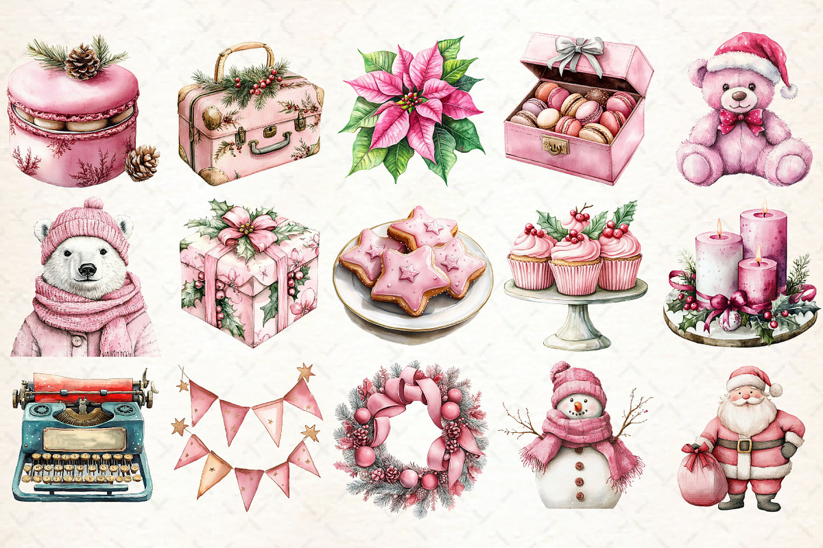 Watercolor Pink Christmas Clipart, an Illustration by Libby Wishes (Photo 7 of 7)