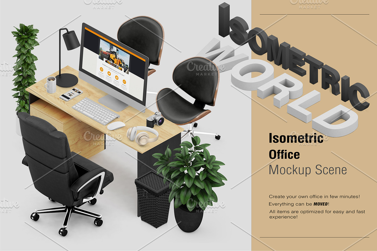 Isometric Office Scene Mock-up, an iPhone Mockup by IsometricWorld (Photo 1 of 7)