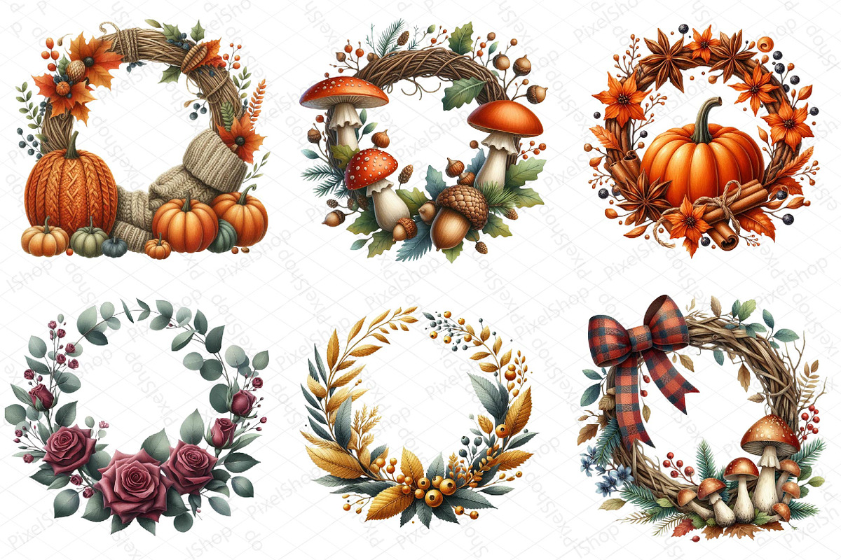 Watercolor Autumn Wreath Clipart Bun, an Illustration by DreamPrint404 (Photo 6 of 6)