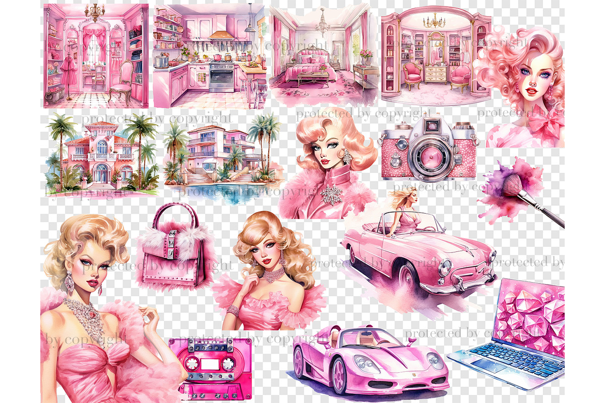 Pretty Pink Girly Clipart Set, a Person Illustration by GlamArtZhanna (Photo 5 of 5)