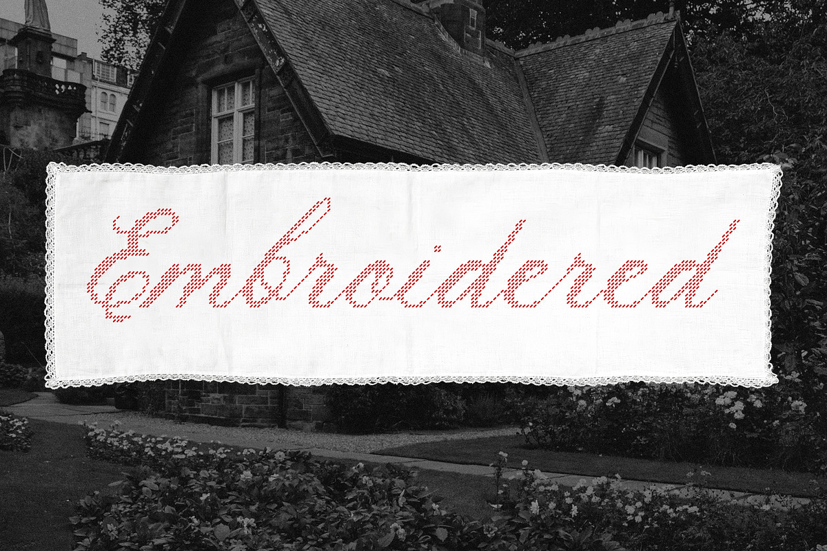 Lace House Stitched Embroidery Font, a Script Font by AnMark (Photo 6 of 11)