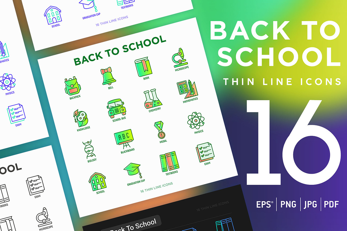 Back To School | 16 Thin Line Icons, an Outline Icon by Alex Blogoodf (Photo 1 of 7)