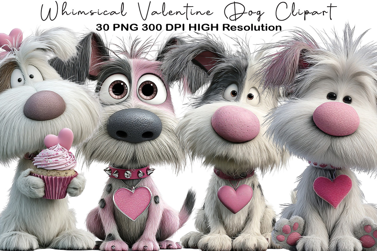 Whimsical Valentine Dog Clipart, an Illustration by Black Bird Studio (Photo 1 of 6)