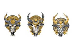 Bull head skull cartoon vector art, an Object Illustration by Onyx