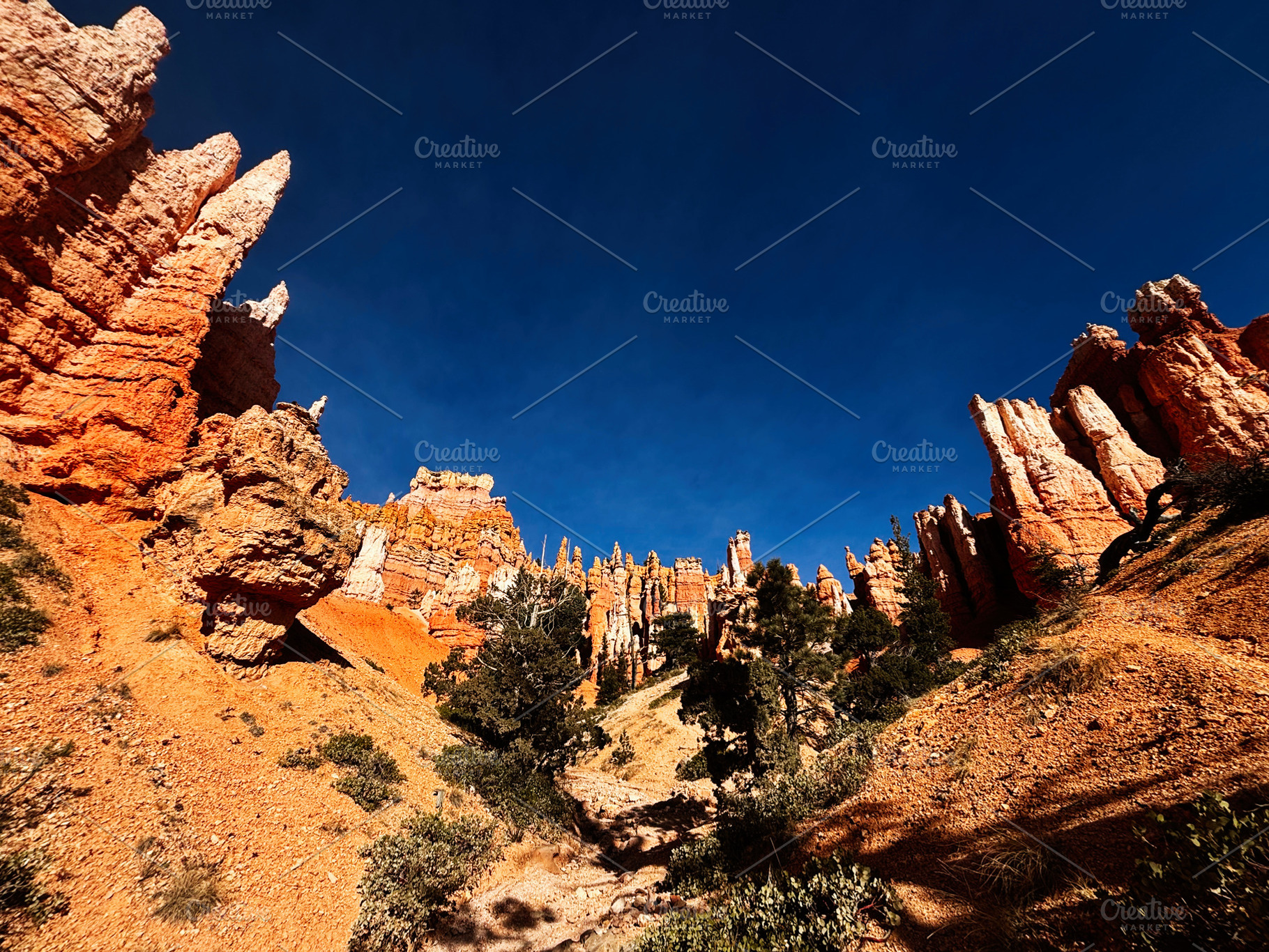 Dramatic orange hoodoo formations under a deep blue sky in Utah canyon landscap, a Nature Photo by AS photostudio