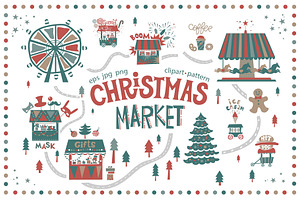 Christmas market. Graphic set