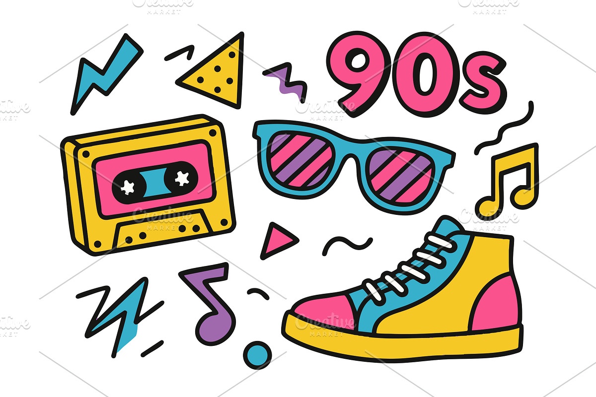 90s Retro Pop Art Icons vector, an Object Illustration by AlexArt