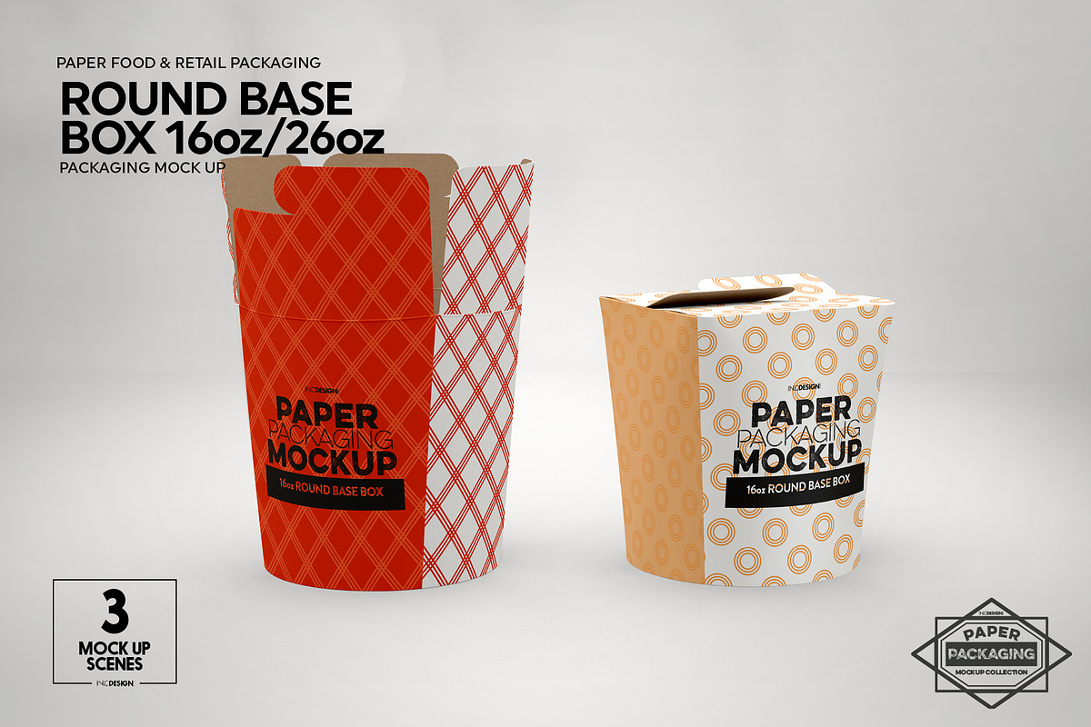 Paper Round Base Box 16/26oz Mockups, a Cups & Container Mockup by ...