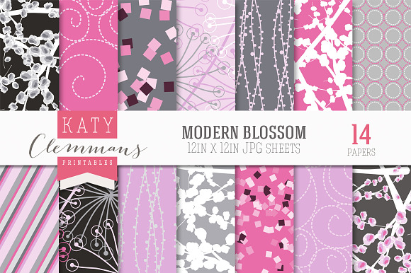 Modern Blossom patterned paper preview 7