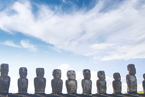 Ancient moai monoliths of Ahu Tongariki under blue sky in Easter, a Photo by Pictures for you!!!!!!!!!