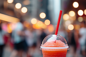 Refreshing red slush drink in cup, a Food & Drink Photo by MistyDay