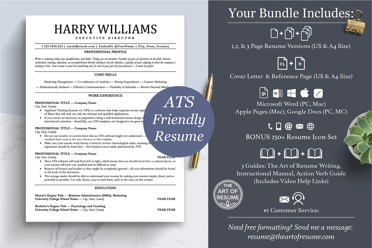 ATS Friendly Resume Design Bundle, a Resume Template by The Art of Resume (Photo 2 of 8)