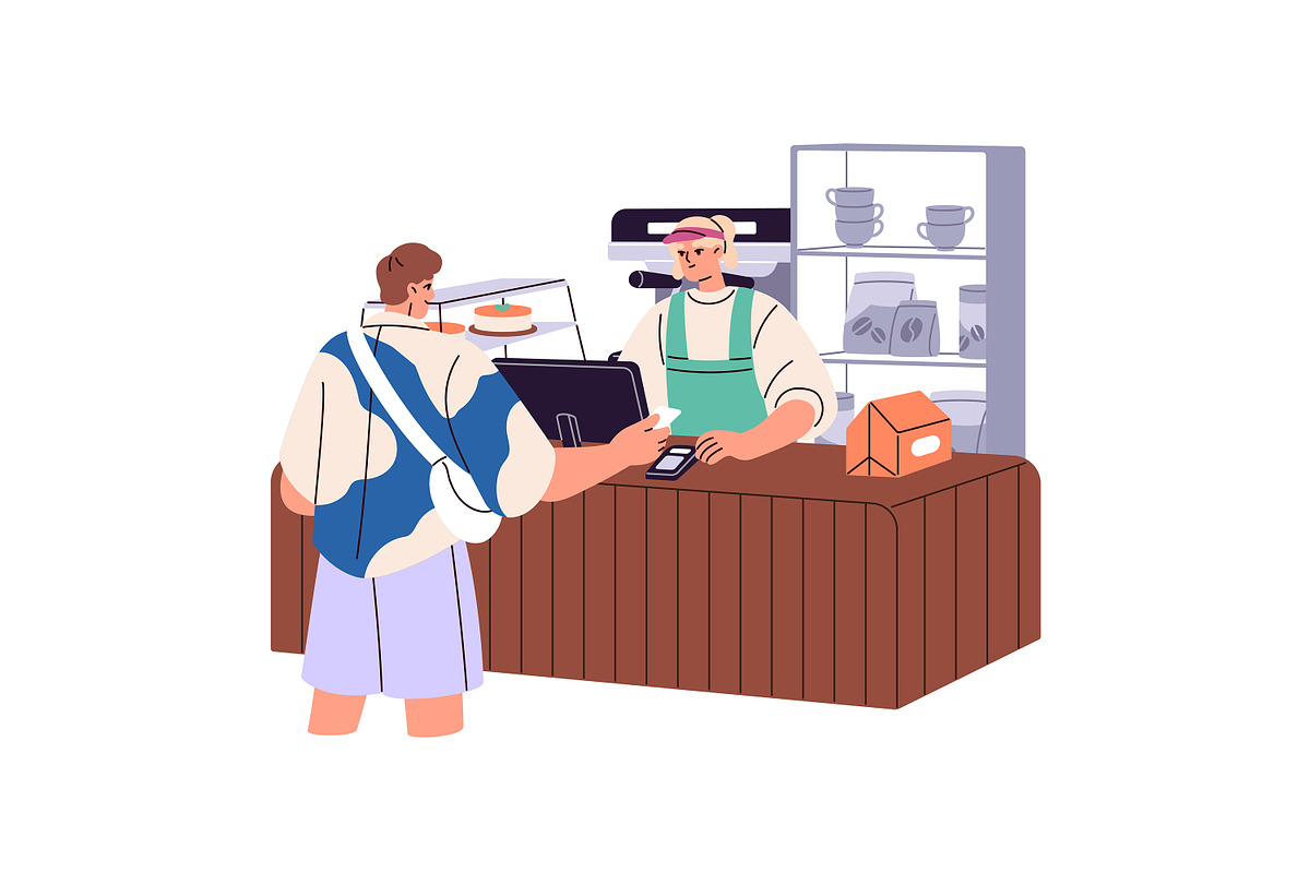 People pay at store checkout set, a Person Illustration by PaperTrident (Photo 4 of 11)
