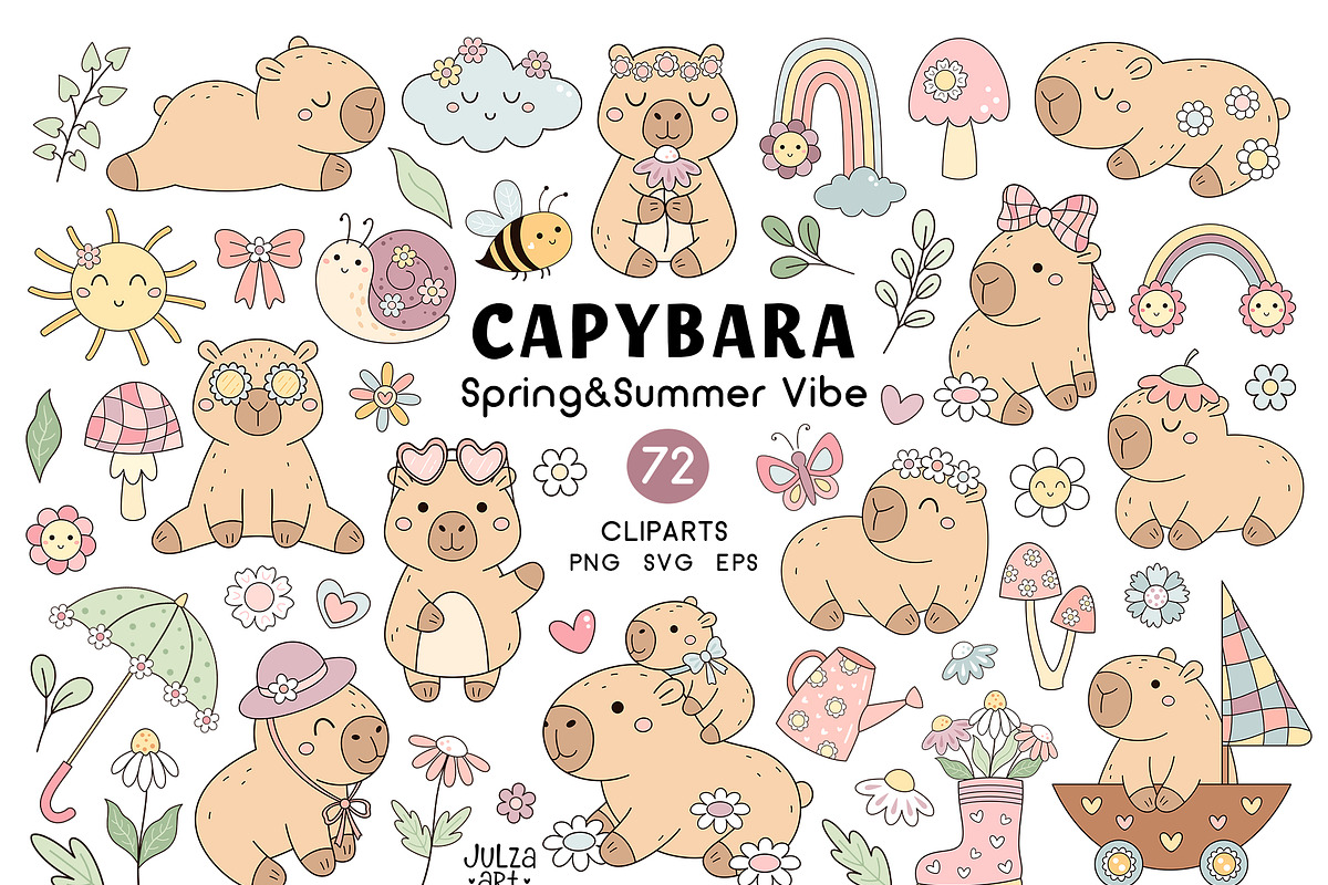 Capybara Clipart - Spring & Summer, a Seasonal Illustration by JulzaArt (Photo 1 of 8)