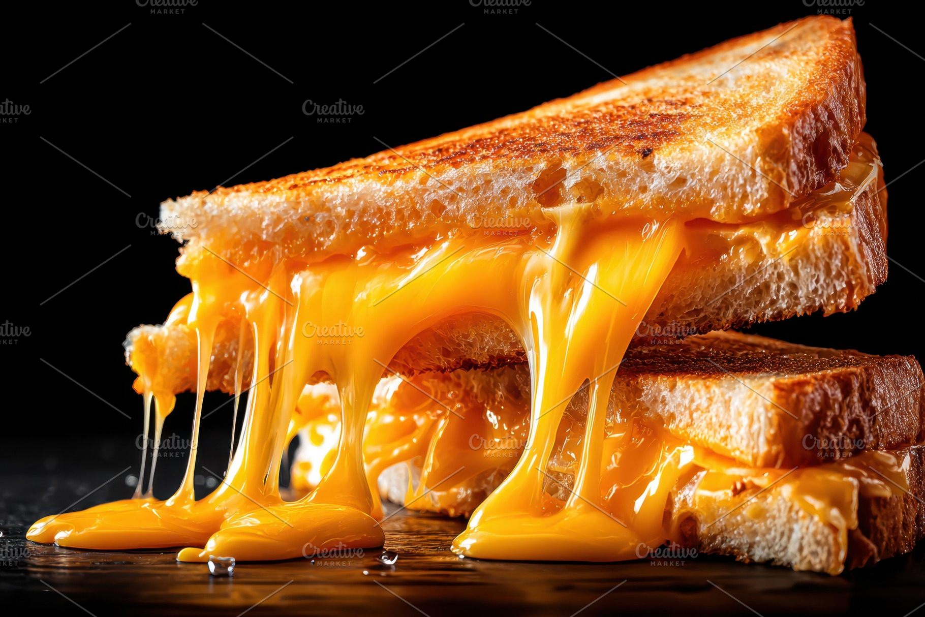 Gooey grilled cheese sandwich with cheese pull, a Food & Drink Photo by AlyaAnd