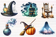 Watercolor Halloween Spooky Clipart, an Illustration by CreationArt (Thumbnail 6 of 6)