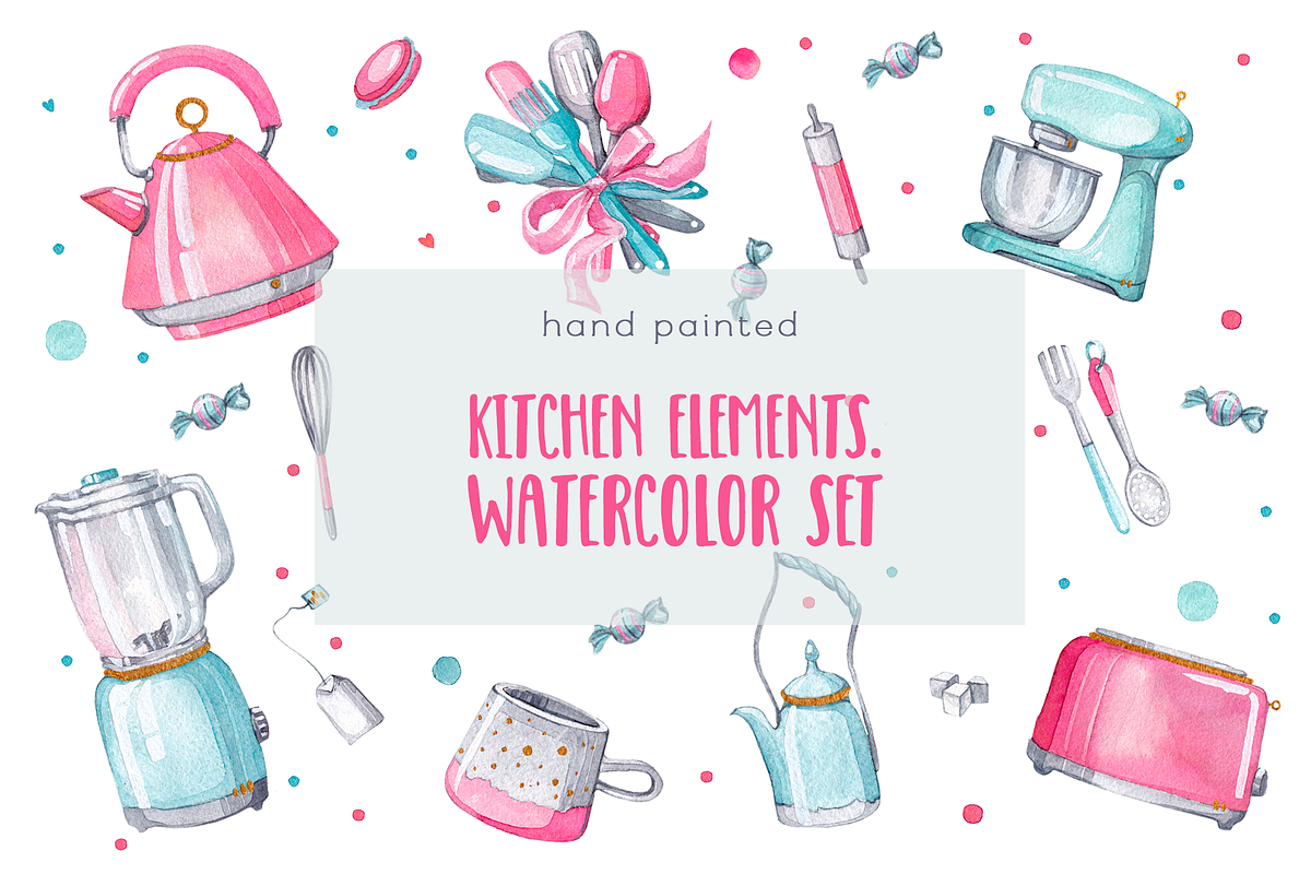 Kitchen elements. Watercolor set, a Food Illustration by Re_Margarita_Art (Photo 1 of 4)