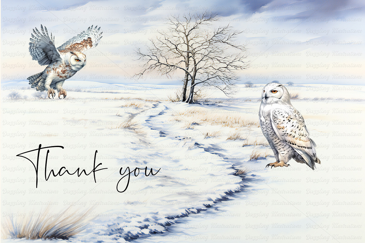 Watercolor Snowy Owls and Landscapes, an Animal Illustration by Dazzling Art Boutique (Photo 11 of 11)