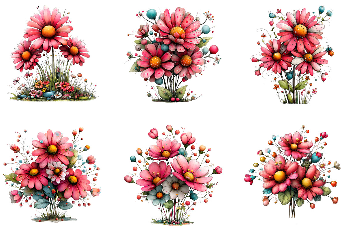 Whimsical Spring Daisy Flowers Clipa, an Illustration by GatewayDesign (Photo 5 of 5)