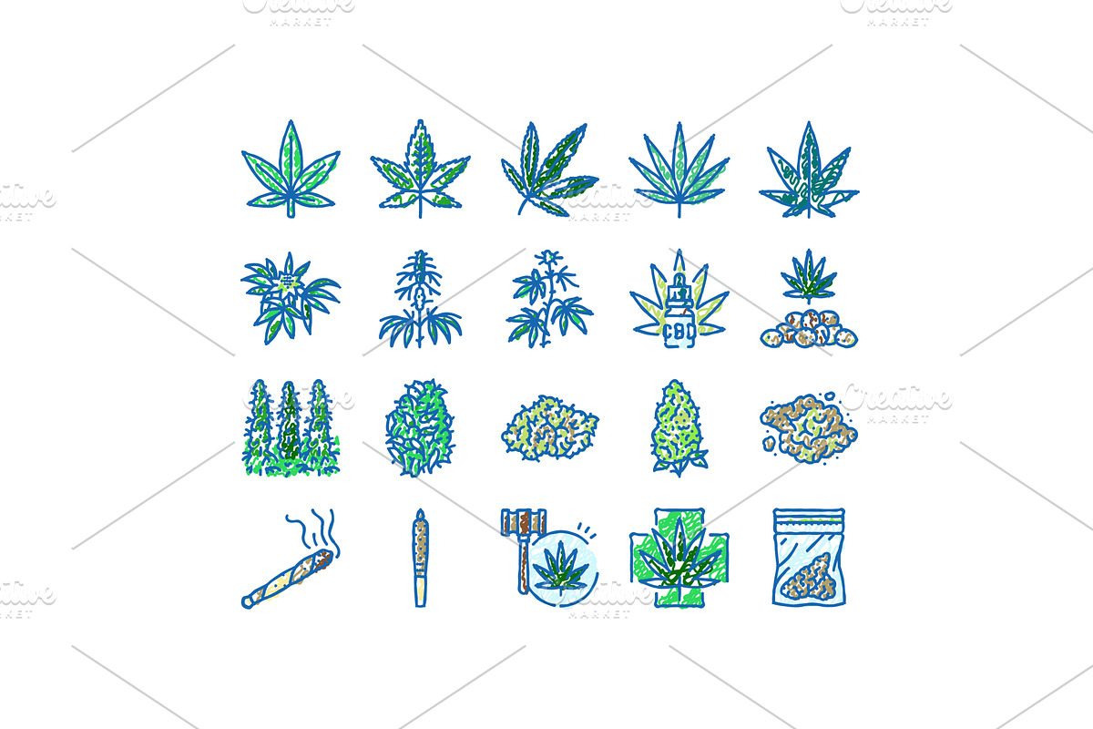cannabis plant leaf weed hemp icons, an Object Illustration by pikepicture