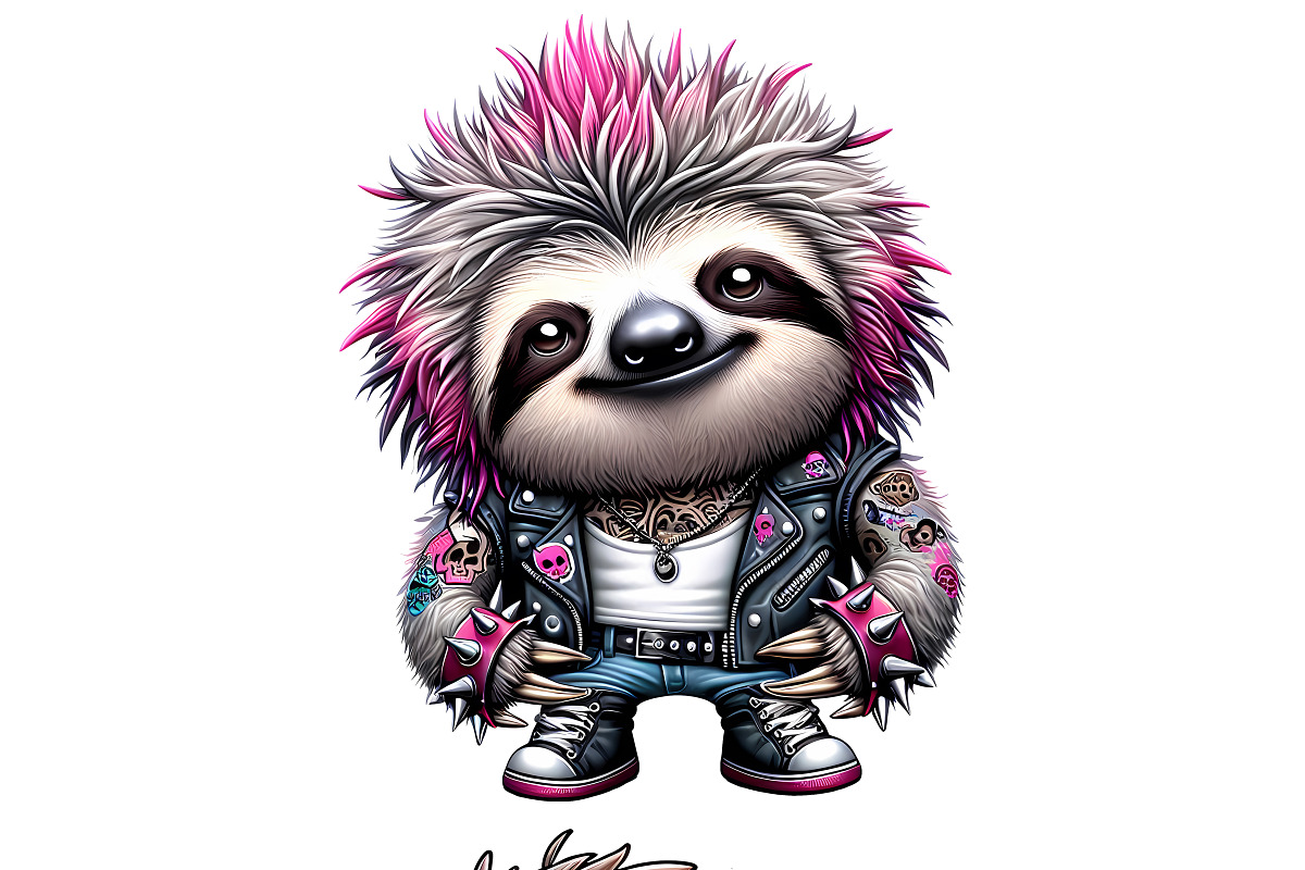 Punk Rock Sloth Clipart Set, an Animal Illustration by DoubleTwists