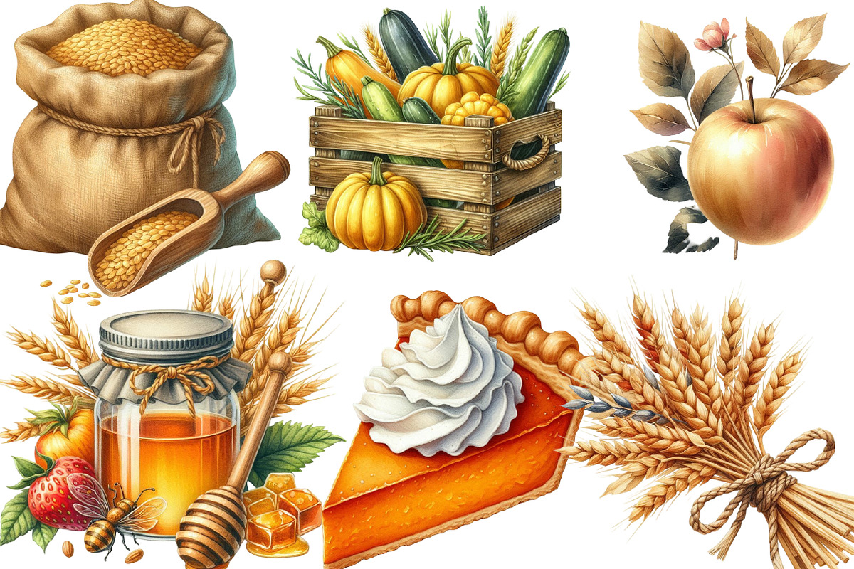 Watercolor Autumn Golden Harvest PNG, an Illustration by Designking (Photo 2 of 4)