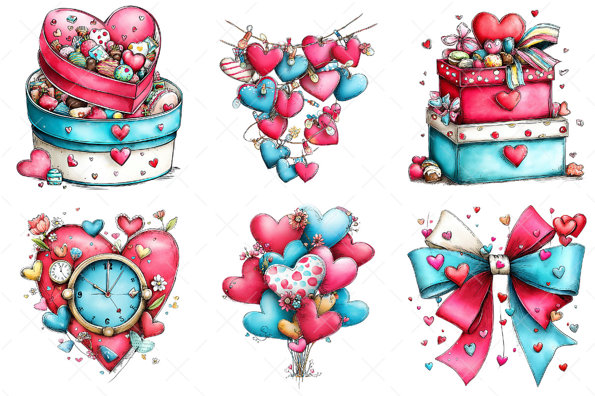 Whimsical Valentine Day Clipart Png, an Illustration by Craft Nest (Photo 4 of 6)