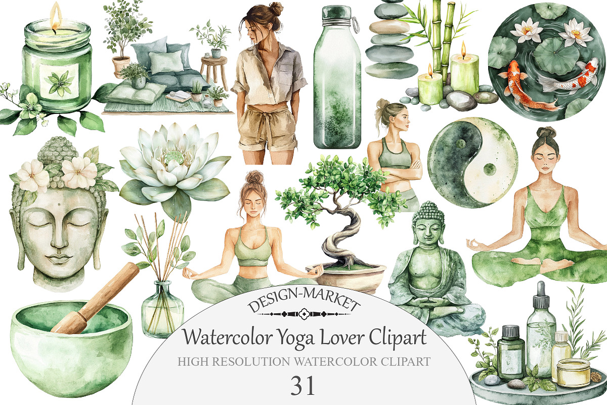 Watercolor Yoga Lover Clipart, an Illustration by Design Market (Photo 1 of 4)