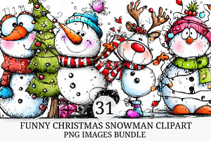 Funny Christmas Snowman Clipart, an Illustration by Craft Nest