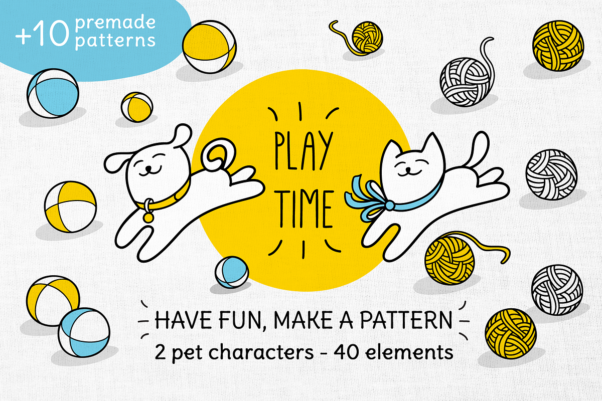 PLAY TIME | LITTLE CAT & DOG SET, a Pattern Graphic by CATMINT (Photo 1 of 10)