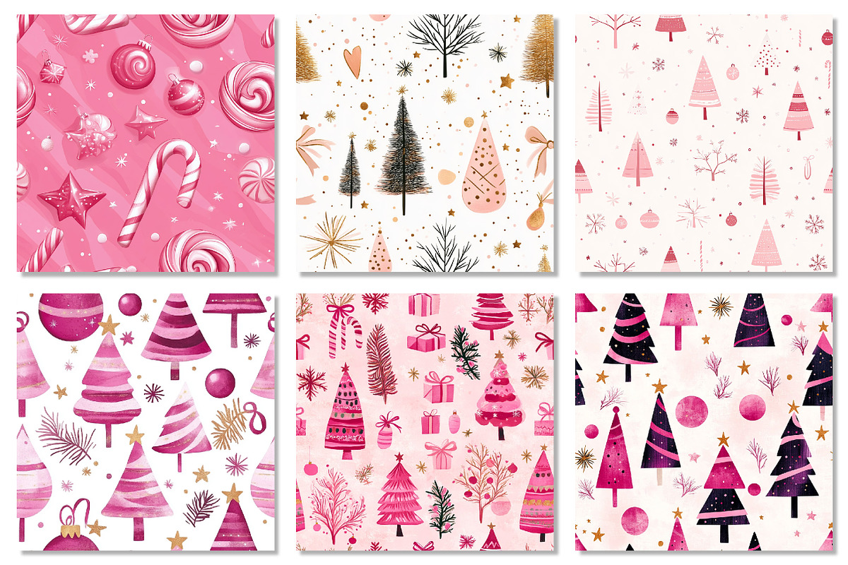 Pink Modern Christmas Digital Paper, a Texture Graphic by Dream Creation (Photo 6 of 7)
