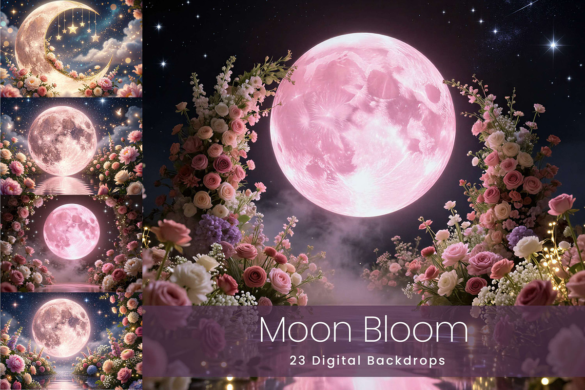 23 Moon Bloom Digital Backdrops, a Background Graphic by 3Motional (Photo 1 of 8)