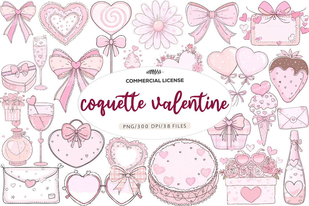 Coquette valentine clip art, an Illustration by CreationArt (Photo 1 of 6)