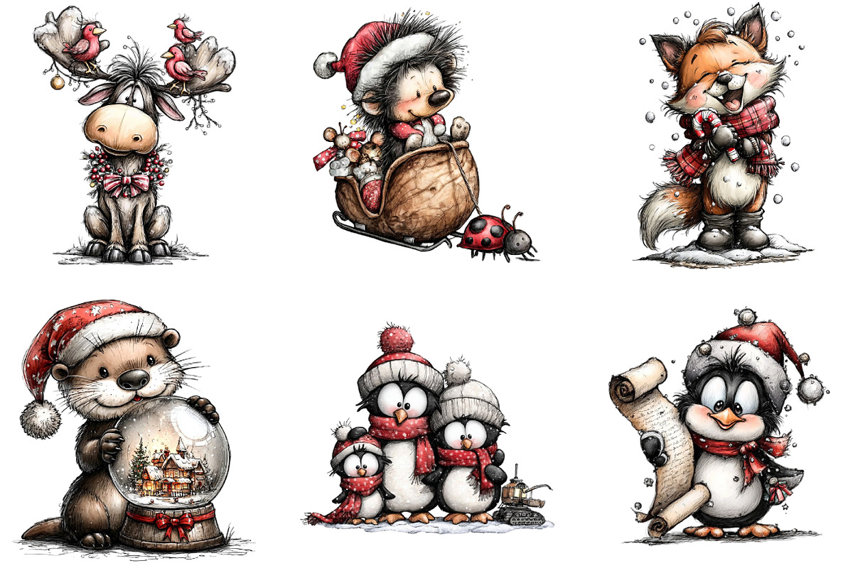 Whimsical Christmas Animals Clipart, an Illustration by DreamArtGraphic (Photo 4 of 4)