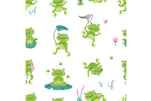 Cartoon frogs seamless pattern, an Animal Illustration by Valerie Bodnar