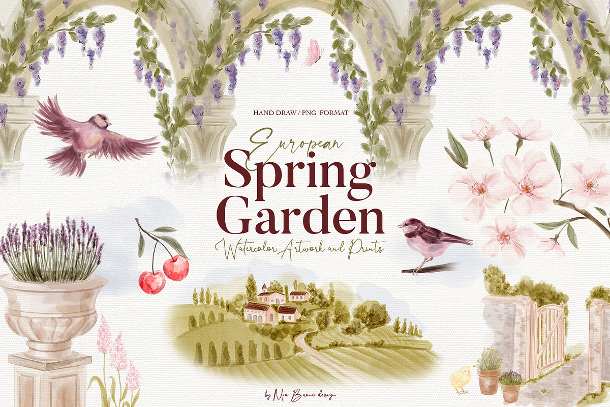 European Spring Garden Watercolor, a Decorative Illustration by Mio Buono (Photo 1 of 13)