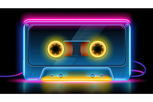 90s nostalgia, neon retro cassette, an Arts & Entertainment Photo by Lermont51