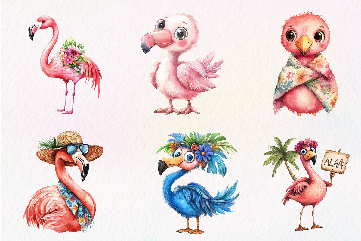 Flamingo Watercolor Clipart, Exotic, an Illustration by CreationArt (Photo 4 of 5)