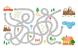 Maze game with car. Children play, an Education Illustration by Valerie Bodnar