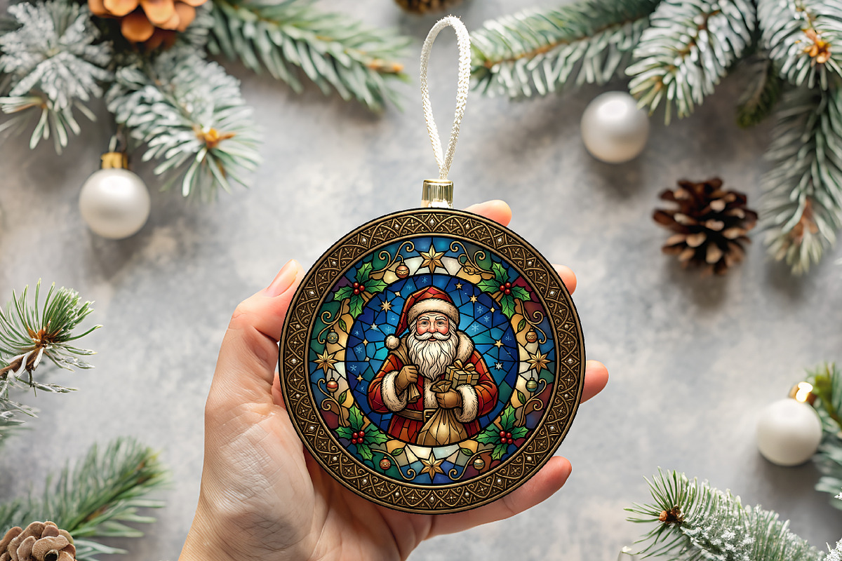 Stained Glass Santa Ornament Art, a Seasonal Illustration by CrexoraLab (Photo 3 of 3)