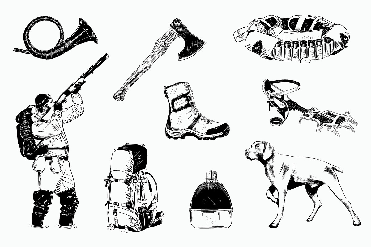 Hunting hand drawn logo elements, an Animal Illustration by Akimo Mia (Photo 2 of 6)