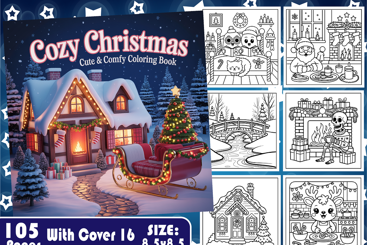 Cozy Christmas Cute & Comfy Coloring, an Animal Illustration by Design Zone (Photo 1 of 5)
