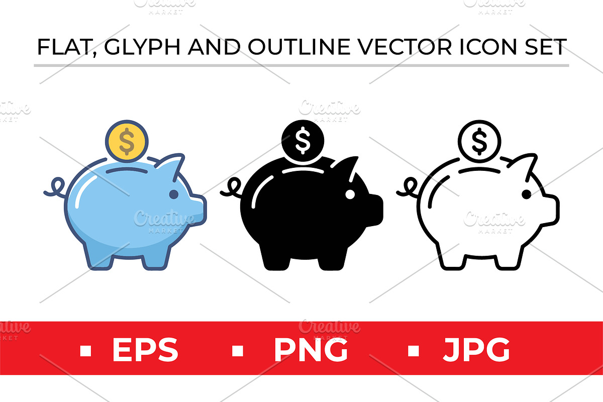 Piggy Bank with Coin Icons, an Outline Icon by Artonix (Photo 1 of 2)